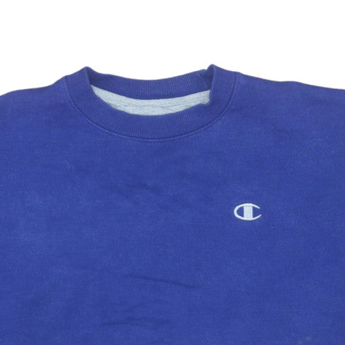 Champion Women Blue Crop Sweatshirt L Pullover Crew Neck Fleece