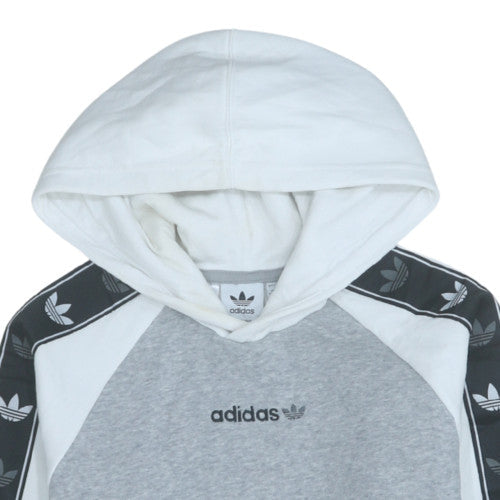 Adidas Boys Grey & White Pullover Hoodie with Trefoil Logo Size 11-12 Years