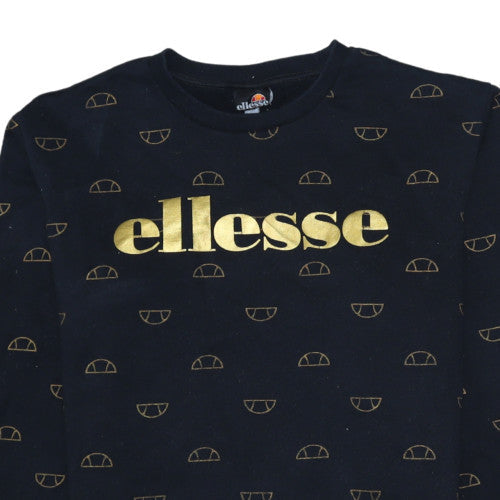 Ellesse Womens Black Gold Logo Pullover Sweatshirt UK 14
