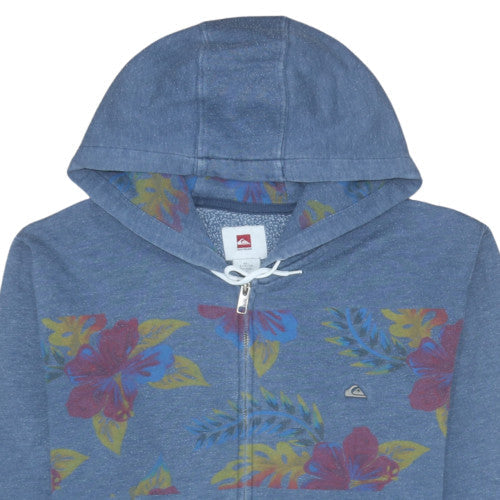 Quiksilver Mens Blue Full Zip Hoodie S Tropical Floral Graphic