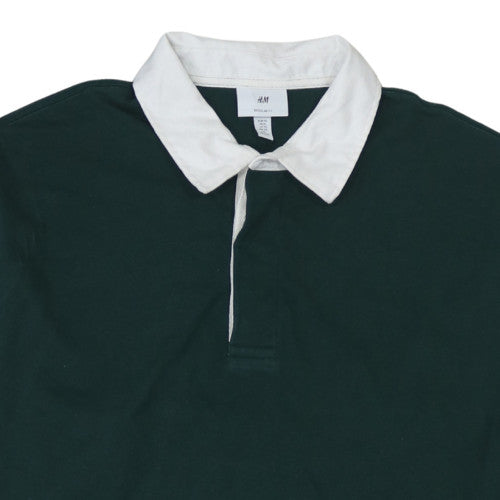 H&M Men's Green XL Collared Henley Rugby Style Sweatshirt