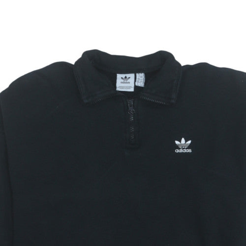 Adidas Women Black 1/4 Zip Pullover Sweatshirt UK 12 Fleece Logo
