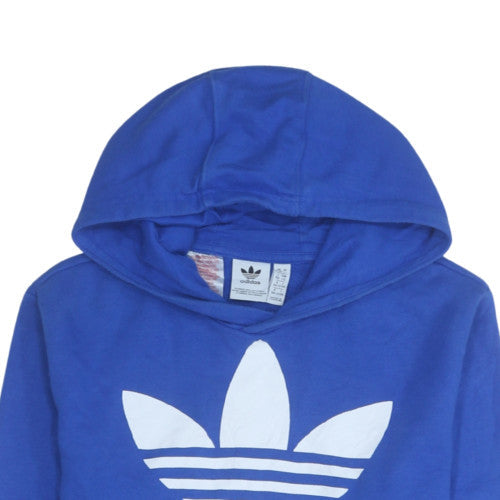 Adidas Boys Blue Pullover Hoodie 164cm Age 13 Logo Cotton Sweatshirt