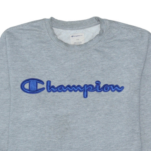 Champion Men's Grey Crew Neck Pullover Sweatshirt L Logo Cotton Blend