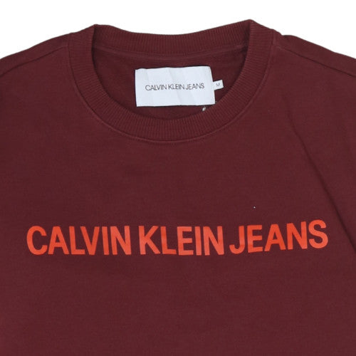 Calvin Klein Jeans Men's Red Logo Crew Neck Cotton Sweatshirt M