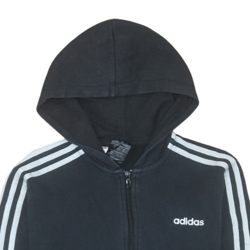 Adidas Boys Black Full Zip Hoodie 15-16 Years 176cm Hooded Sportswear