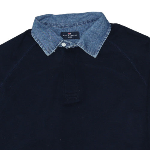 Marks and Spencer Blue Harbour Men's Blue Collared Henley Sweatshirt Medium
