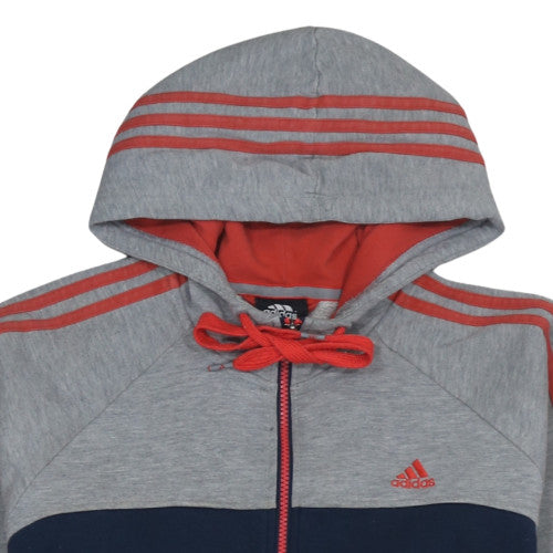 Adidas Women Grey Navy Full Zip Hoodie Size M Performance Essentials