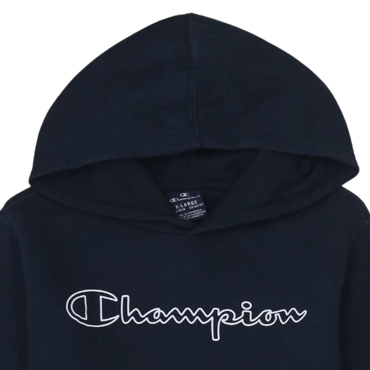 Champion Boys Black Pullover Hoodie XL 13-14 Years Fleece Logo Sweatshirt