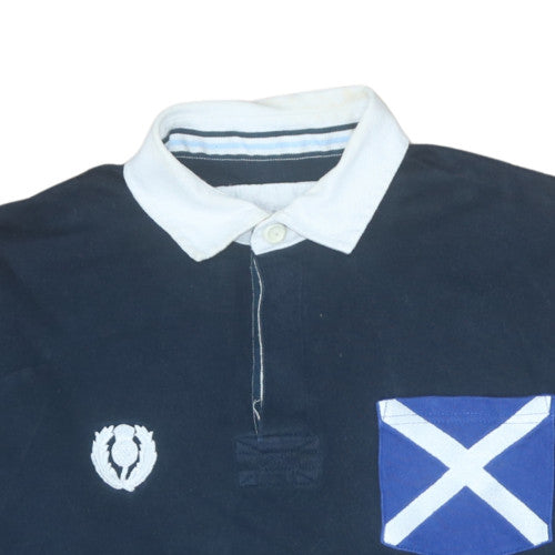 Cotton Traders Mens Blue Long Sleeve Rugby Polo Shirt Size M