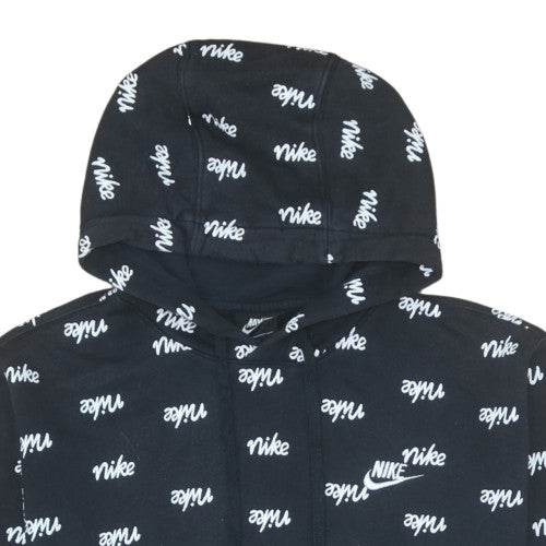 Nike Womens Black Pullover Hoodie Medium All Over Logo Print