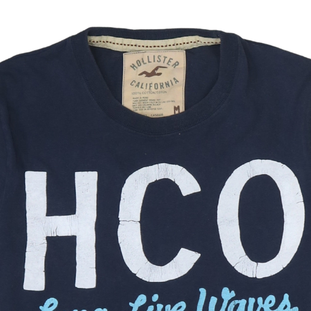 Hollister Men's Blue Graphic Logo T-Shirt Medium Casual Cotton