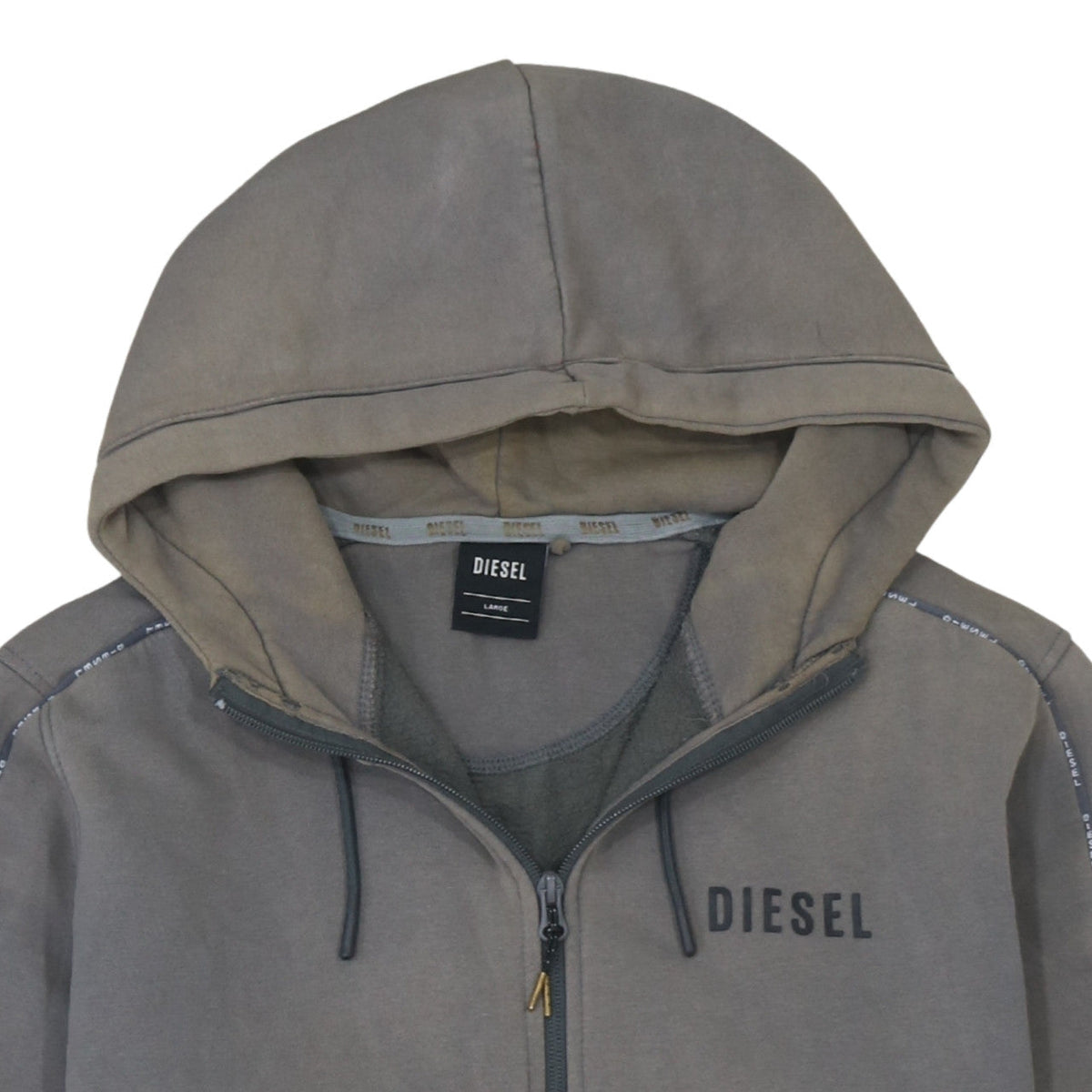 Diesel Men's Grey Full Zip Hoodie Size L Logo Cotton Blend