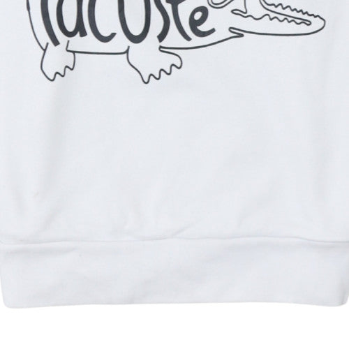 Lacoste Women White Cotton Crew Neck Pullover Sweatshirt Size 10