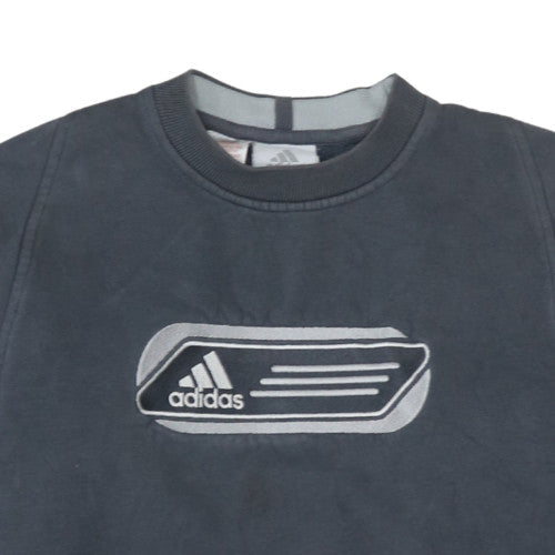 Adidas Boys Blue Crew Neck Sweatshirt Size 14 Years Logo Fleece Pullover