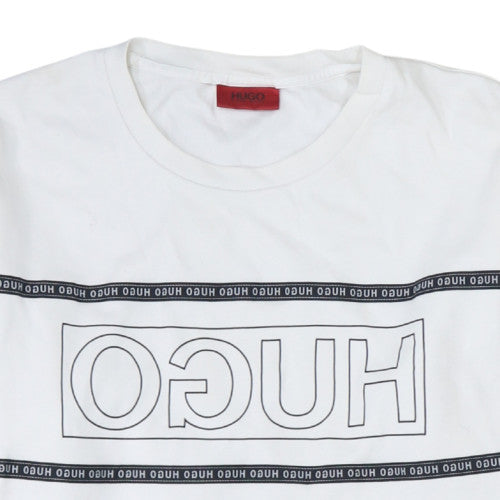 Hugo Boss Men's White XL Crew Neck Logo Sweatshirt