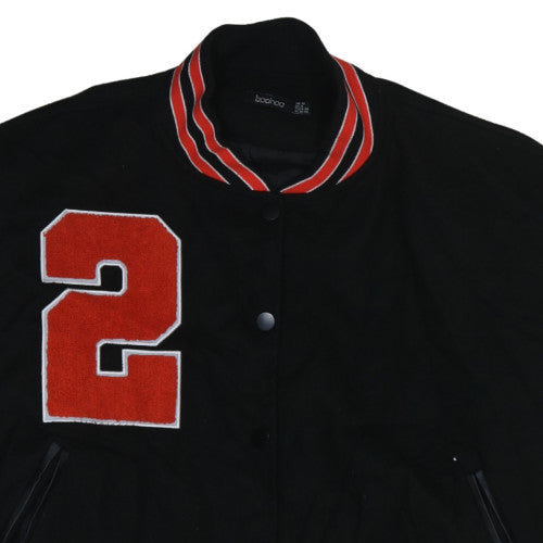 Boohoo Women's Black Varsity Jacket Size 10 Embroidered Bomber