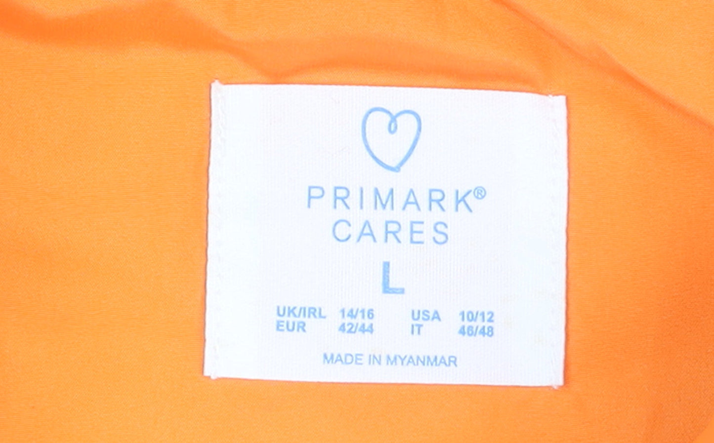 Primark Womens Orange Puffer Waistcoat L Lightweight Quilted Zip Vest