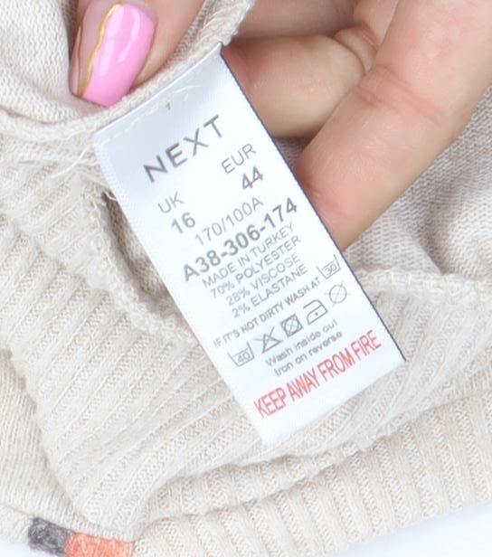 Next Womens Beige Leopard Print Crew Neck Jumper Size 16