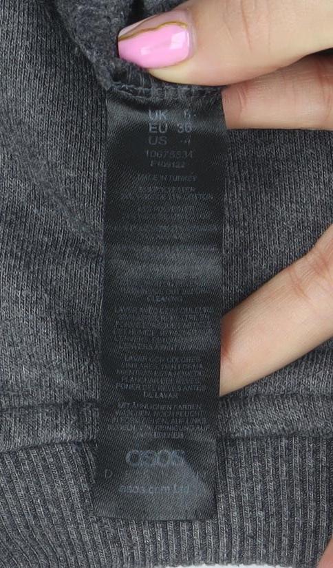 ASOS Women Grey Cotton Blend Crew Neck Pullover Sweatshirt Size 8 Regular