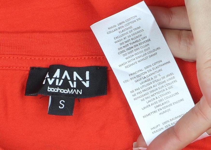 boohooMAN Men's Red Crew Neck Short Sleeve Logo T-Shirt Size S