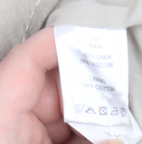 Linea Women Beige Linen Blend Single-Breasted Blazer Size 16