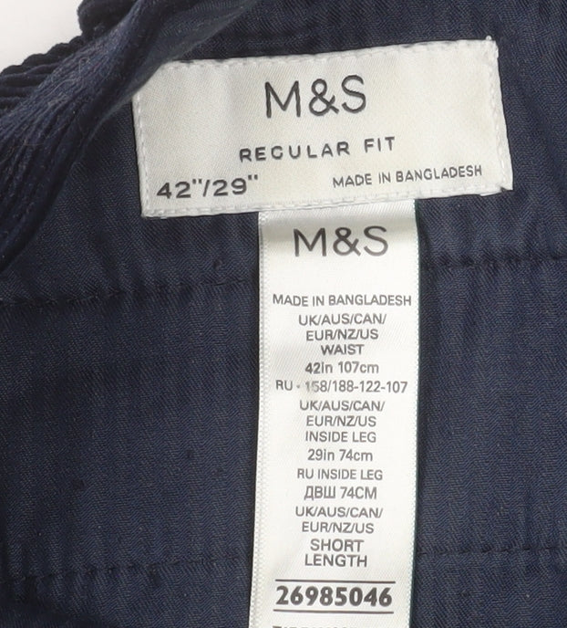Marks & Spencer Men’s Blue Corduroy Regular Fit Trousers 42x29