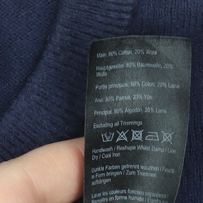 Joules Men's Navy Blue Merino Wool Cotton Crew Neck Jumper Size L