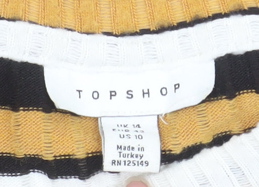 Topshop Women's Multicoloured Striped Crew Neck Knit Jumper UK 14