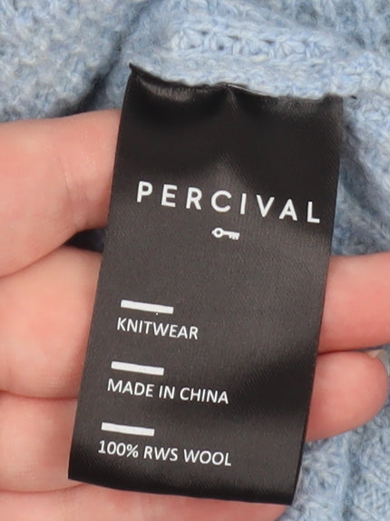 Percival Women Blue Wool Waffle-Knit Crew Neck Jumper Size S