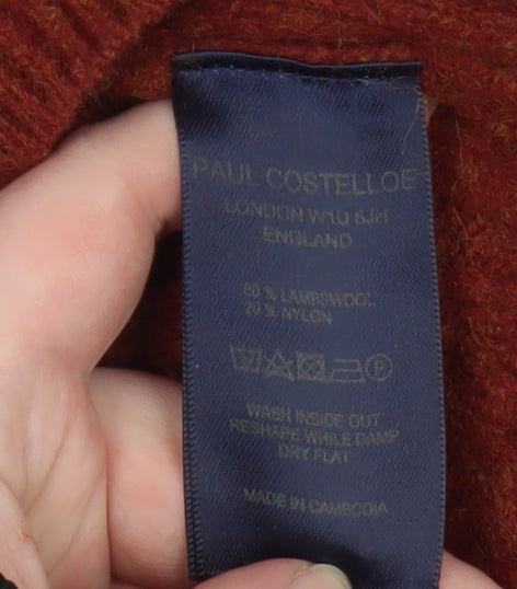 Paul Costelloe Men's Brown Lambswool Blend Cable-Knit Jumper L