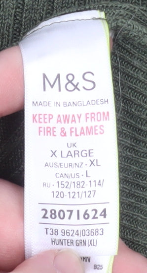 Marks & Spencer Men's Green XL Ribbed High Neck Acrylic Jumper
