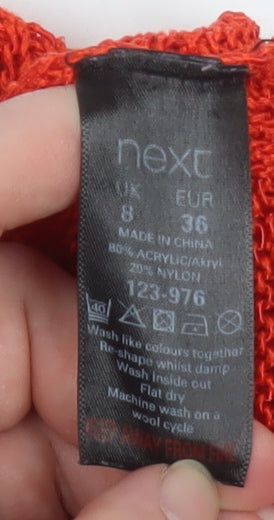 Next Women Red Open-Knit 3/4 Sleeve Scoop Pullover Jumper Size 8