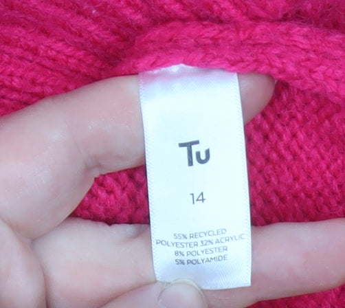 Tu Women’s Pink Collared Cable Knit Pullover Jumper Size 14