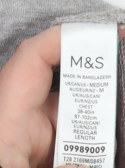 Marks & Spencer Men's Grey Striped 1/4 Zip Sweatshirt M