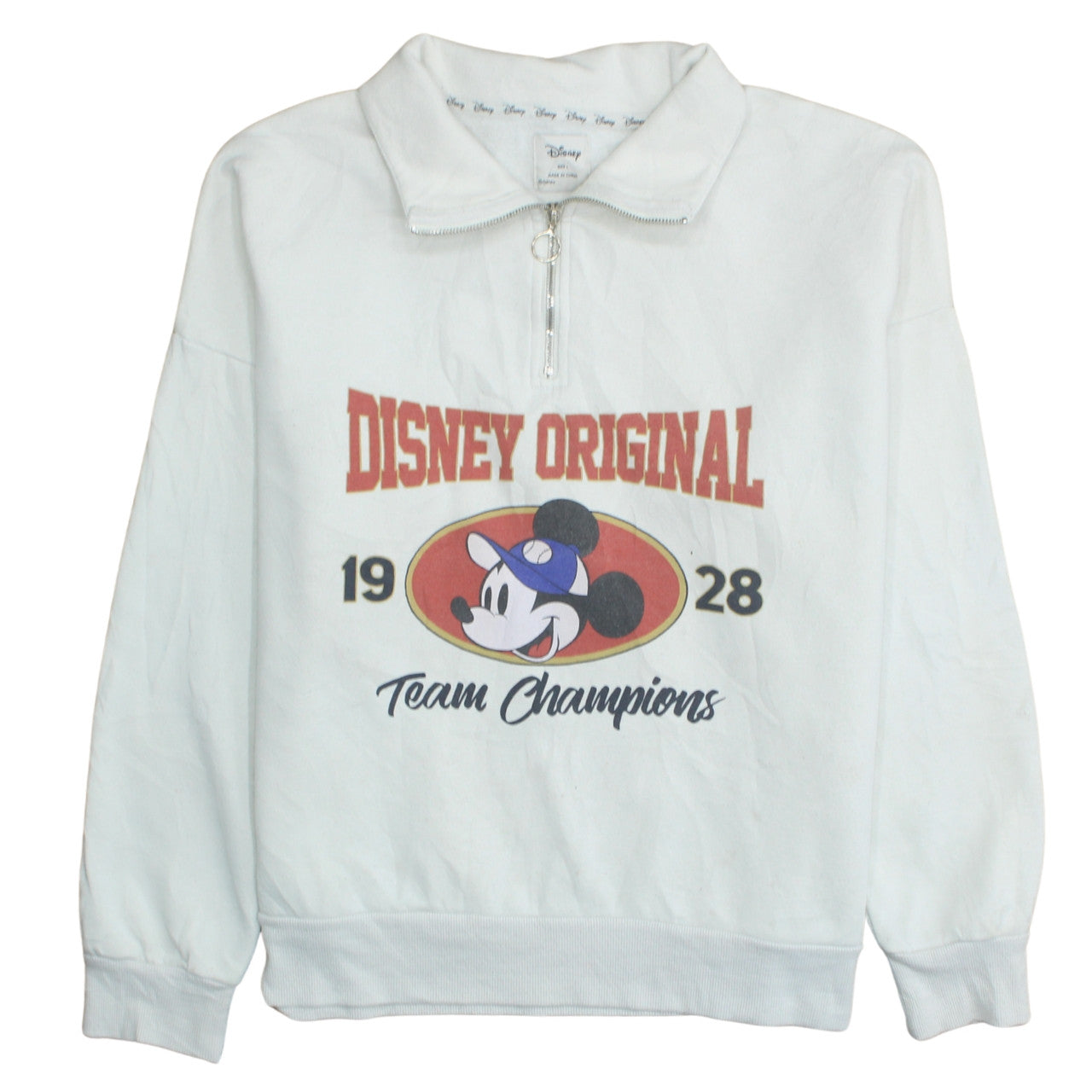 Disney Women White 1/4 Zip Sweatshirt L Mickey Mouse Team
