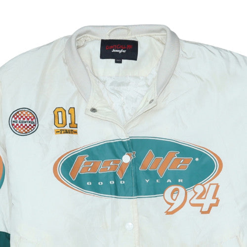 Jennyfer Women's White Racing Bomber Jacket XS Retro 90s Style