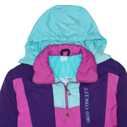 Swiss Concept Women's Multicoloured Ski Jacket Hooded M Retro 90s Winter Coat