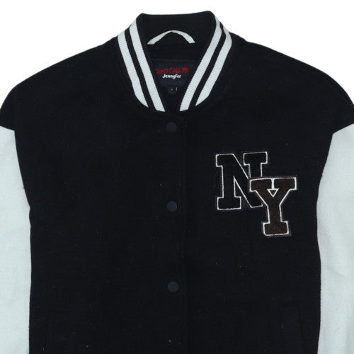 Jennyfer Womens Black Varsity Jacket S College Style NY Patch