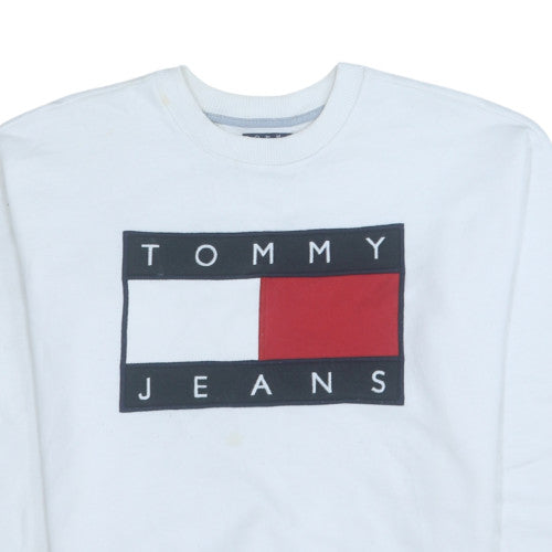 Tommy Jeans Men's White XS Pullover Sweatshirt Crew Neck Logo
