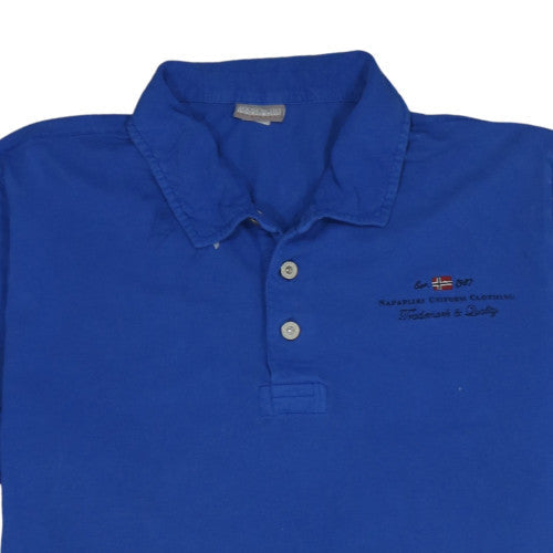Napapijri Men's Blue Cotton Polo Shirt Size M Embroidered Logo