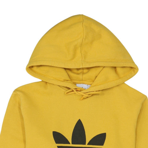 Adidas Mens Yellow Pullover Hoodie Small Logo Graphic Fleece