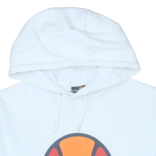 Ellesse Mens White Pullover Hoodie M Logo Fleece Sweatshirt