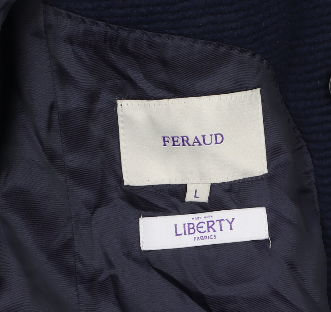 Feraud Women’s Blue Wool Pea Coat Liberty Lined Size L Classic