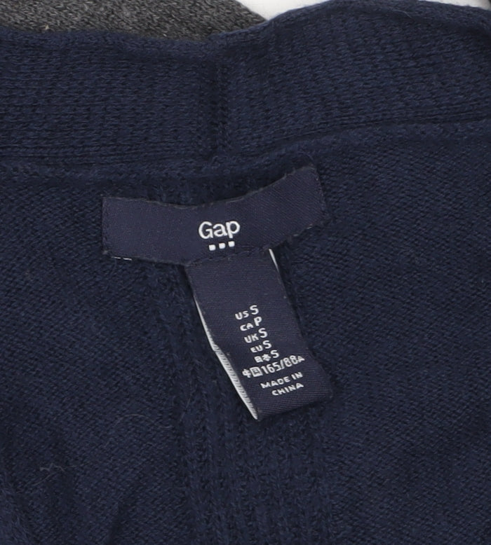 Gap Women's Grey & Navy Cardigan Knit Open Front Jumper Size S