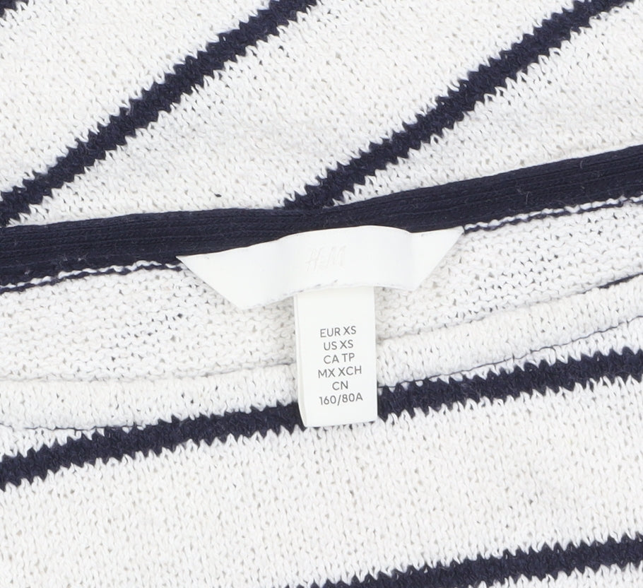 H&M Women’s White Striped Boat Neck Knit Jumper XS