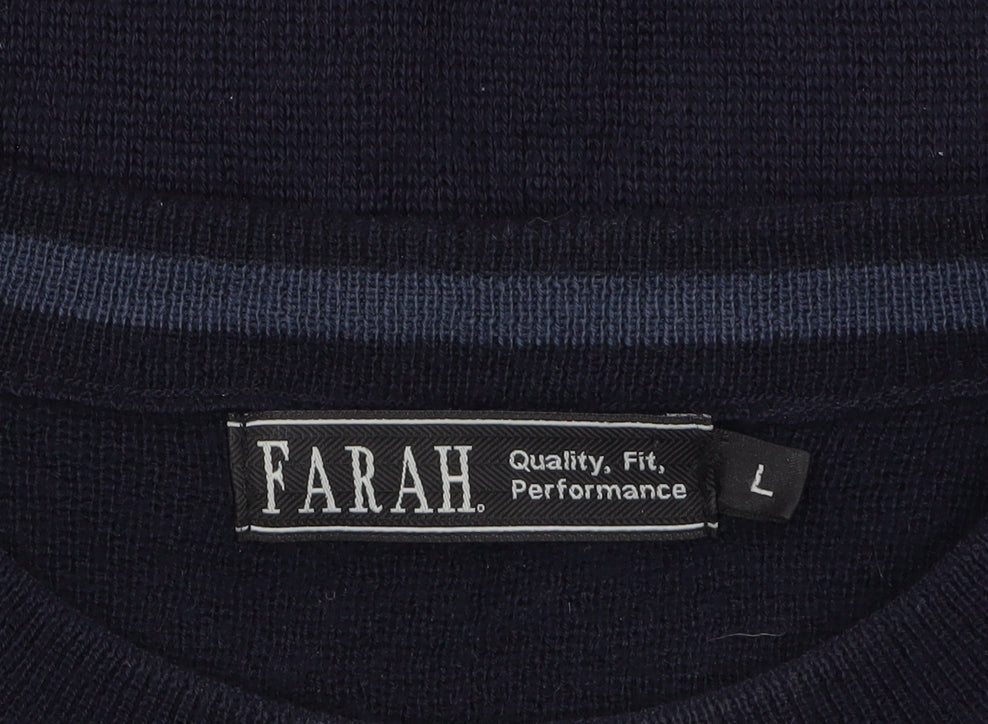 Farah Men's Blue Geometric Wool Blend Pullover Jumper Size L