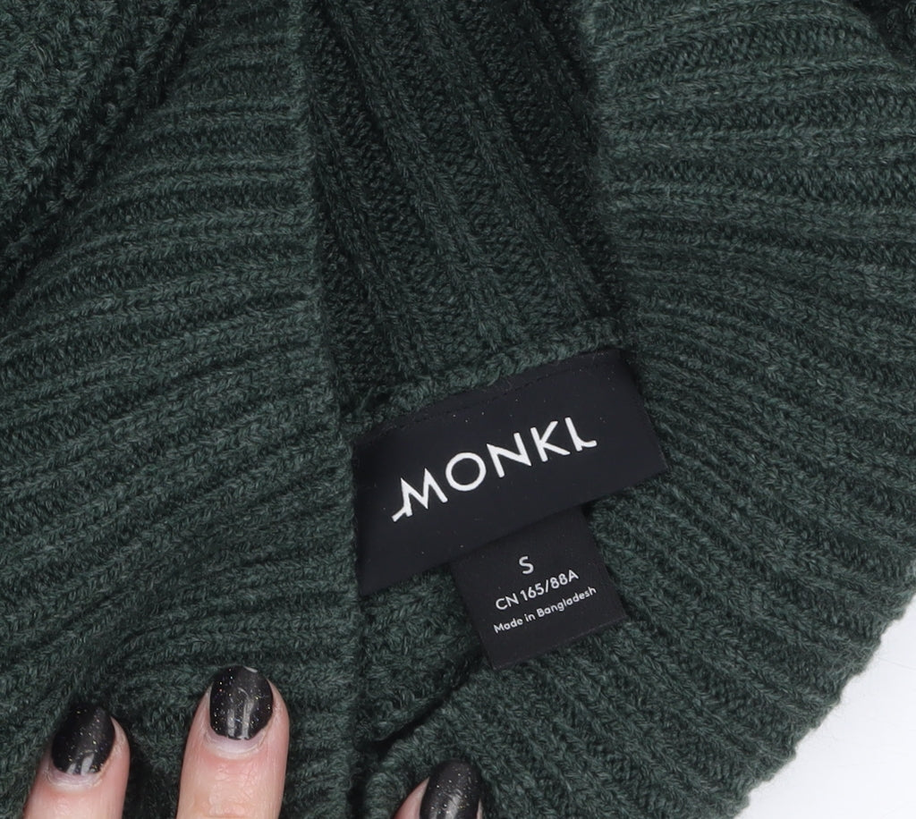 Monki Women's Green Roll Neck Chunky-Knit Jumper Size S