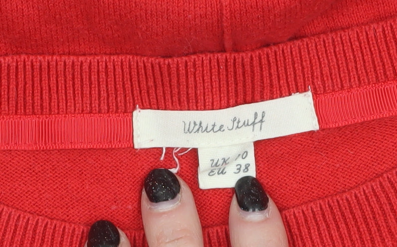 White Stuff Women Red UK 10 Crew Neck Long Sleeve Cotton Wool Jumper