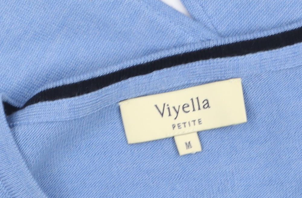 Viyella Women Blue Petite M Merino Wool 3/4 Sleeve Pullover Jumper